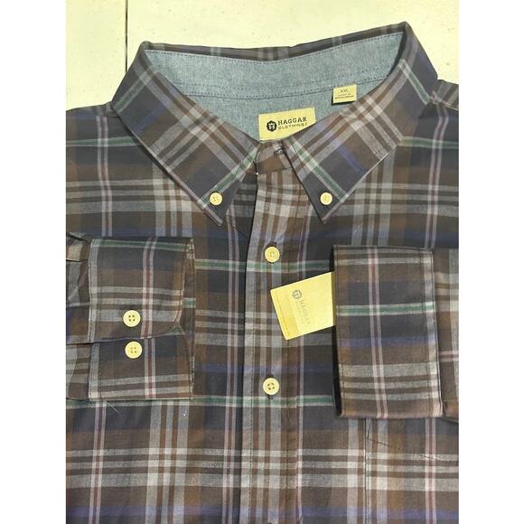 Haggar Stretch Plaid Long Sleeve Button Down Shirt Size XXL NWT - Picture 2 of 7